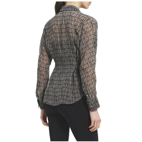 NWT Theory Women Size Small Seam Cinch Sheer Shirt in Stripe Tile Grey Multi NEW - Picture 3 of 5